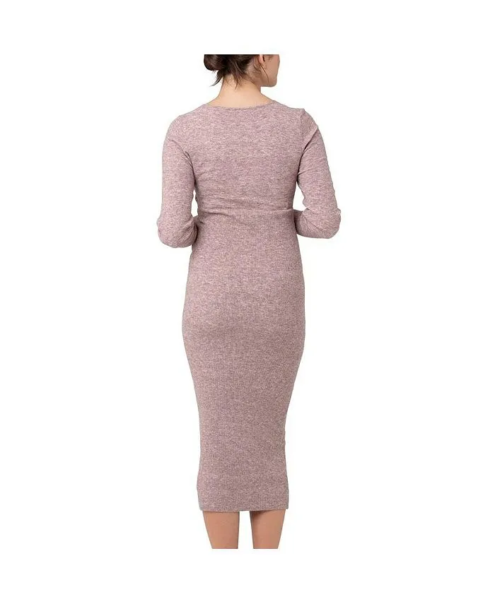 Knitted dress for nursing mothers Heidi Cross Front Pink Marle Ripe Maternity, pink