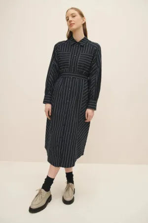 Kowtow Yves Shirt Dress - Navy Pinstripe