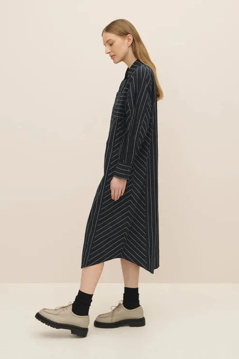 Kowtow Yves Shirt Dress - Navy Pinstripe