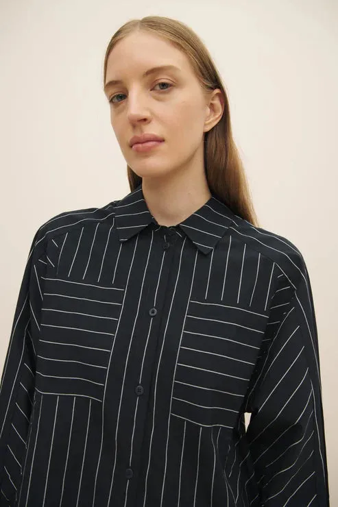 Kowtow Yves Shirt Dress - Navy Pinstripe