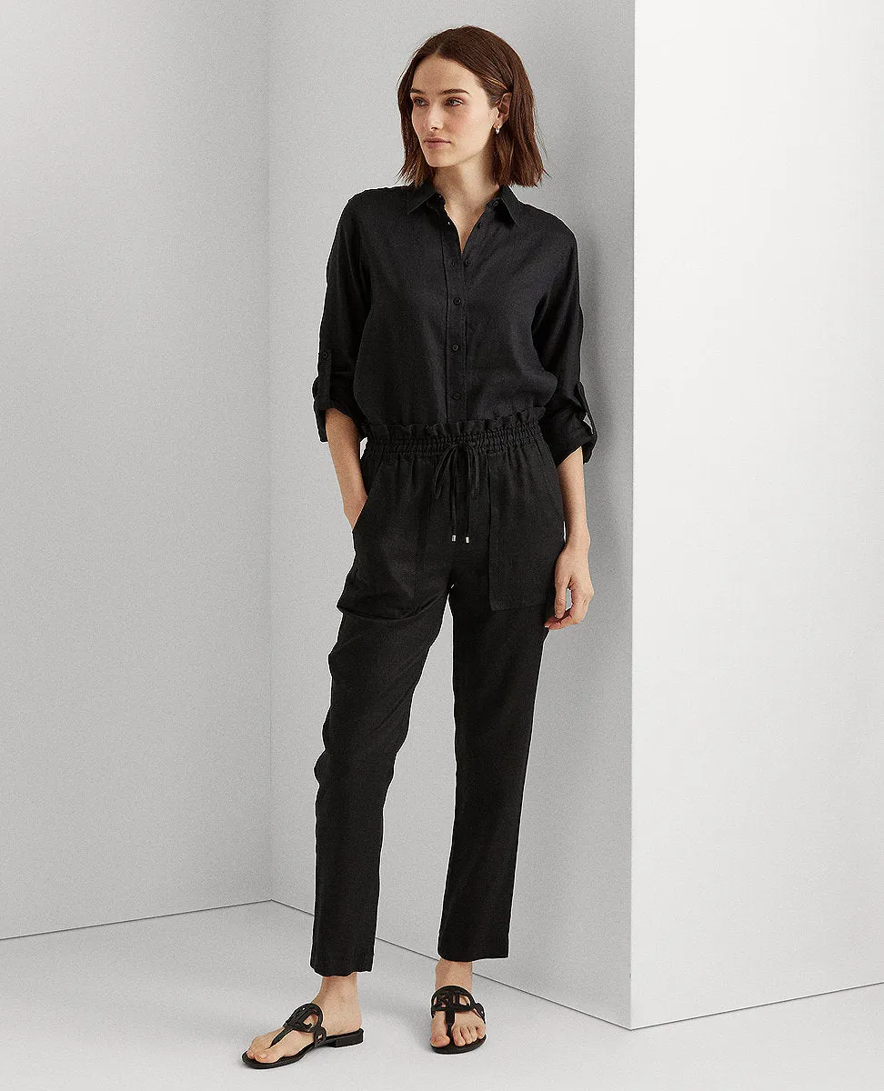 Linen Ankle Pant In Black