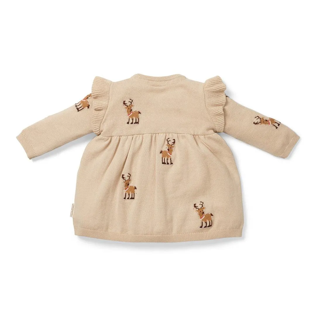 Little Dutch Long Sleeve Knitted Christmas Dress - Sand