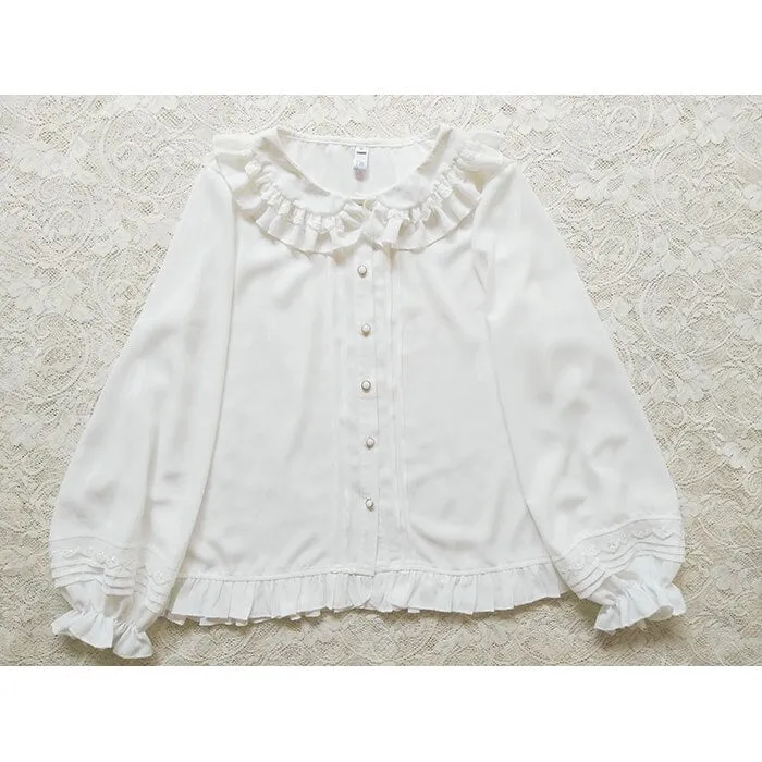 Long Lantern Sleeve Lolita Blouse Chiffon Peter Pan Collar White Shirt