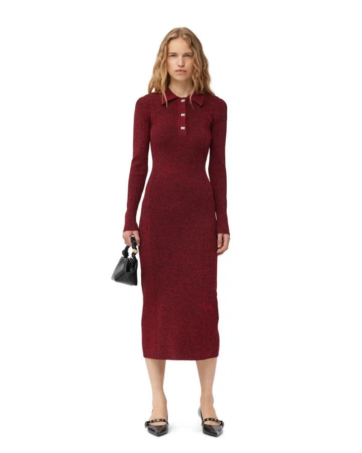 Melange Rib Long Sleeve Polo Dress