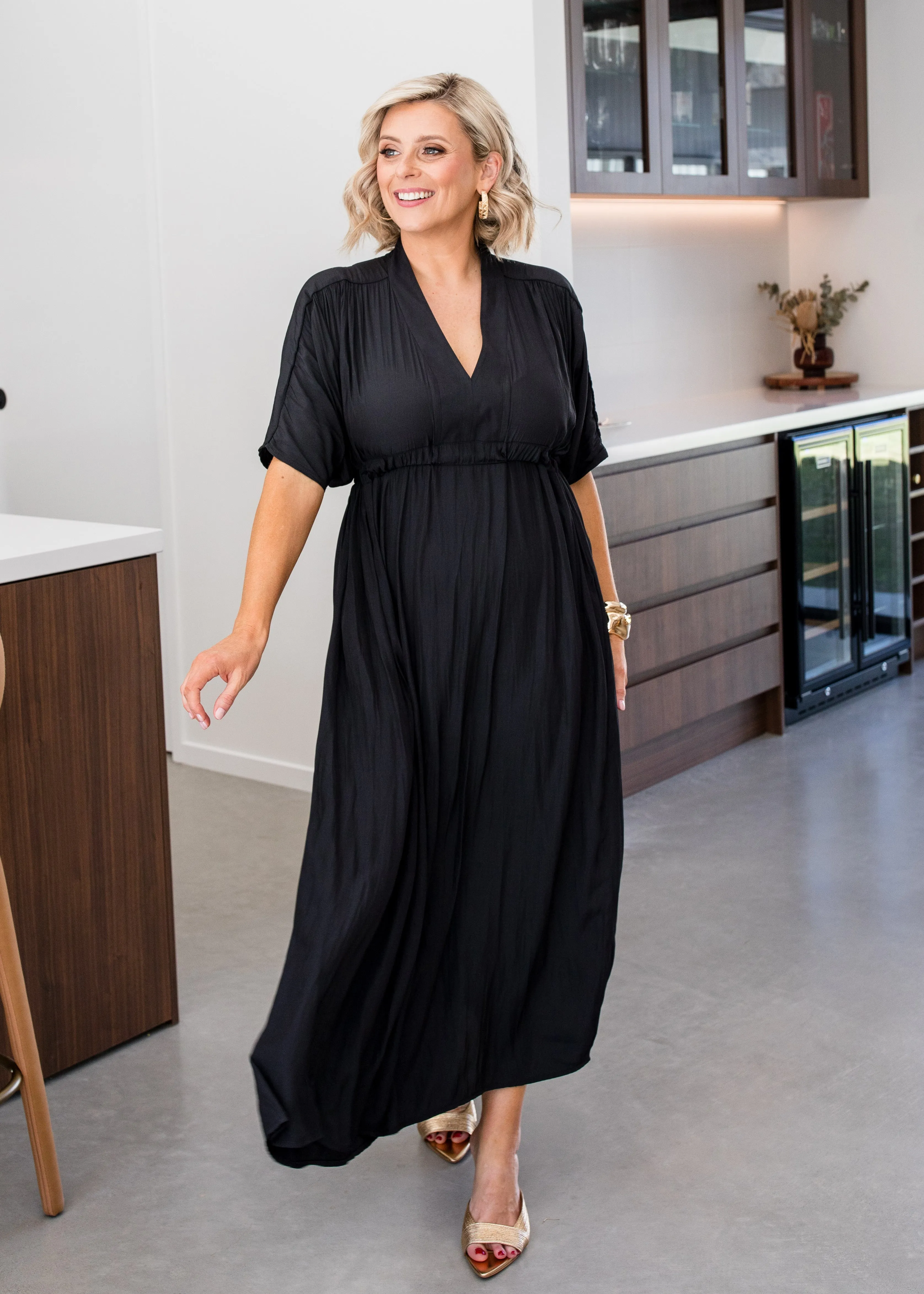 Misty Lustre kaftan dress in Black