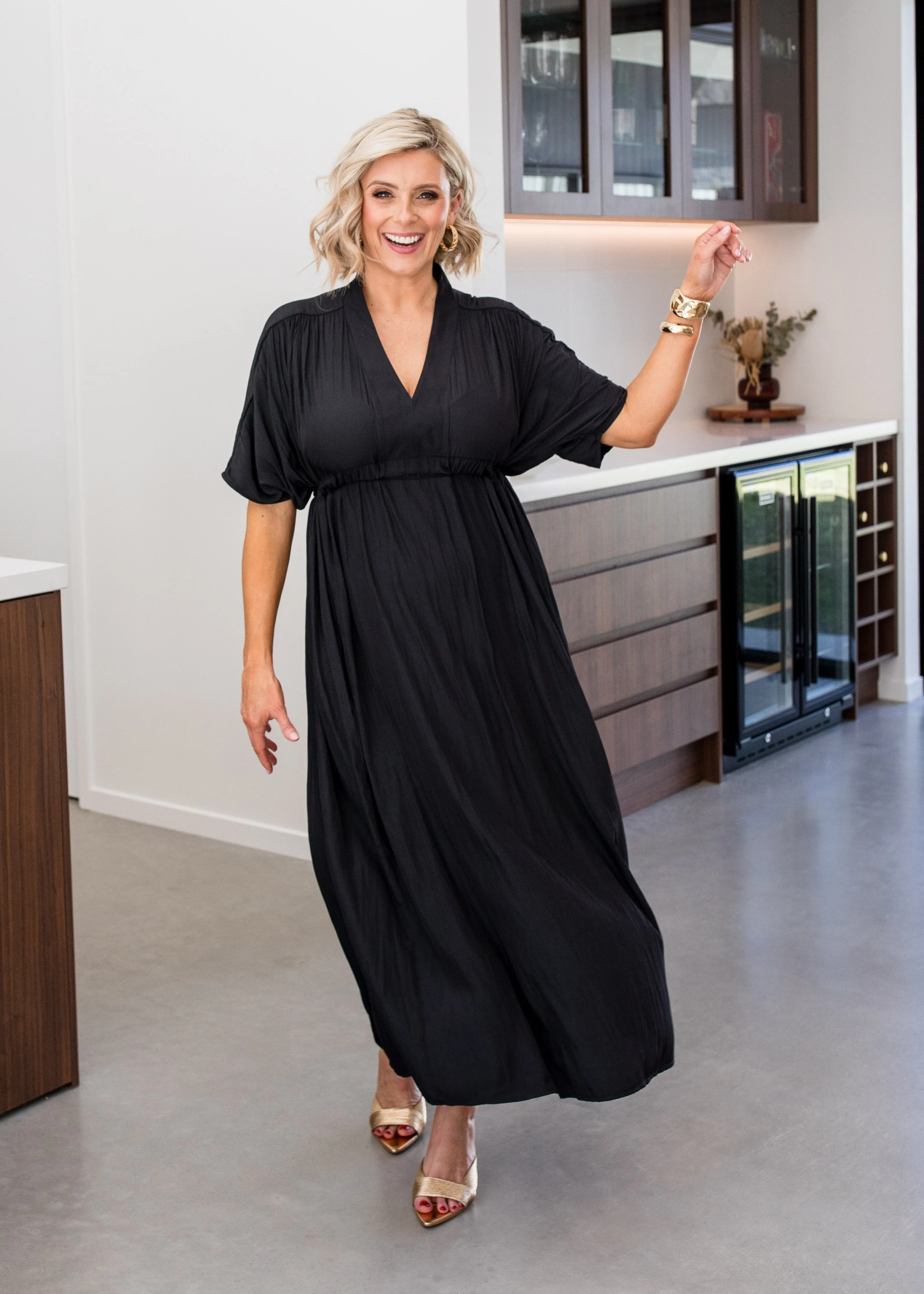 Misty Lustre kaftan dress in Black