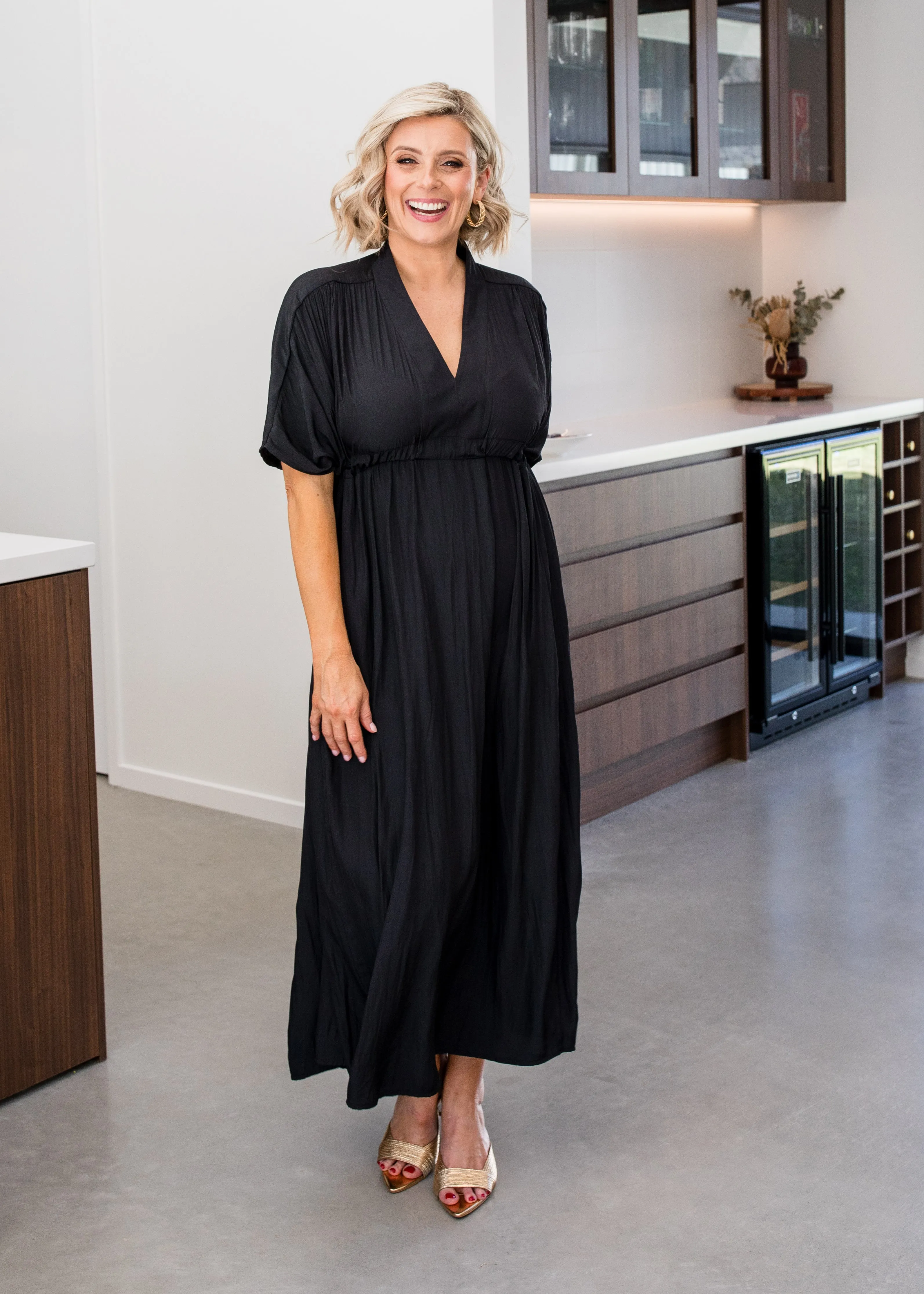 Misty Lustre kaftan dress in Black