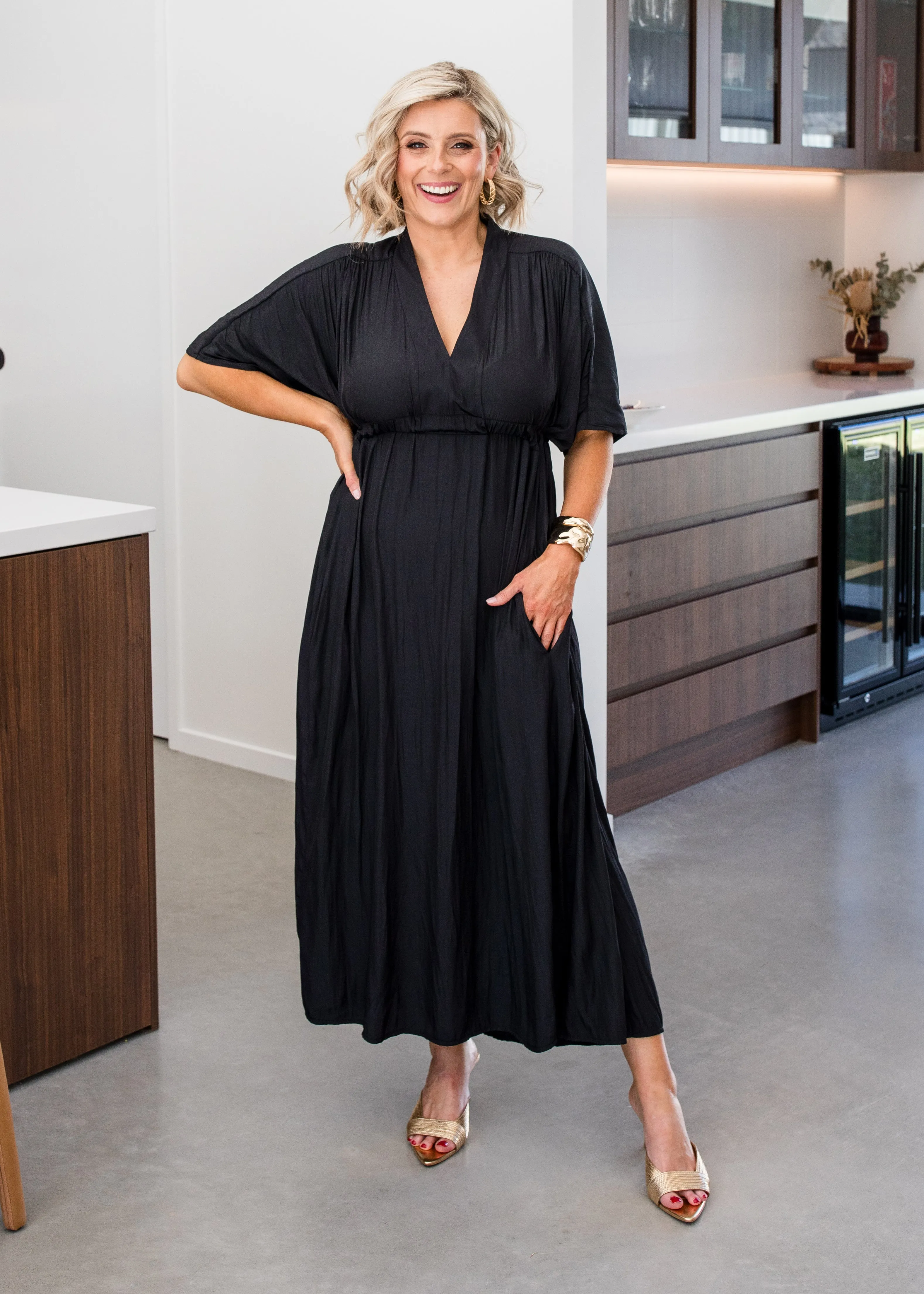 Misty Lustre kaftan dress in Black