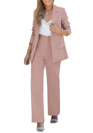 Misty Rose Women's Business Casual 2 Piece Blazer Jacket Straight Leg High Waisted Pants Suits