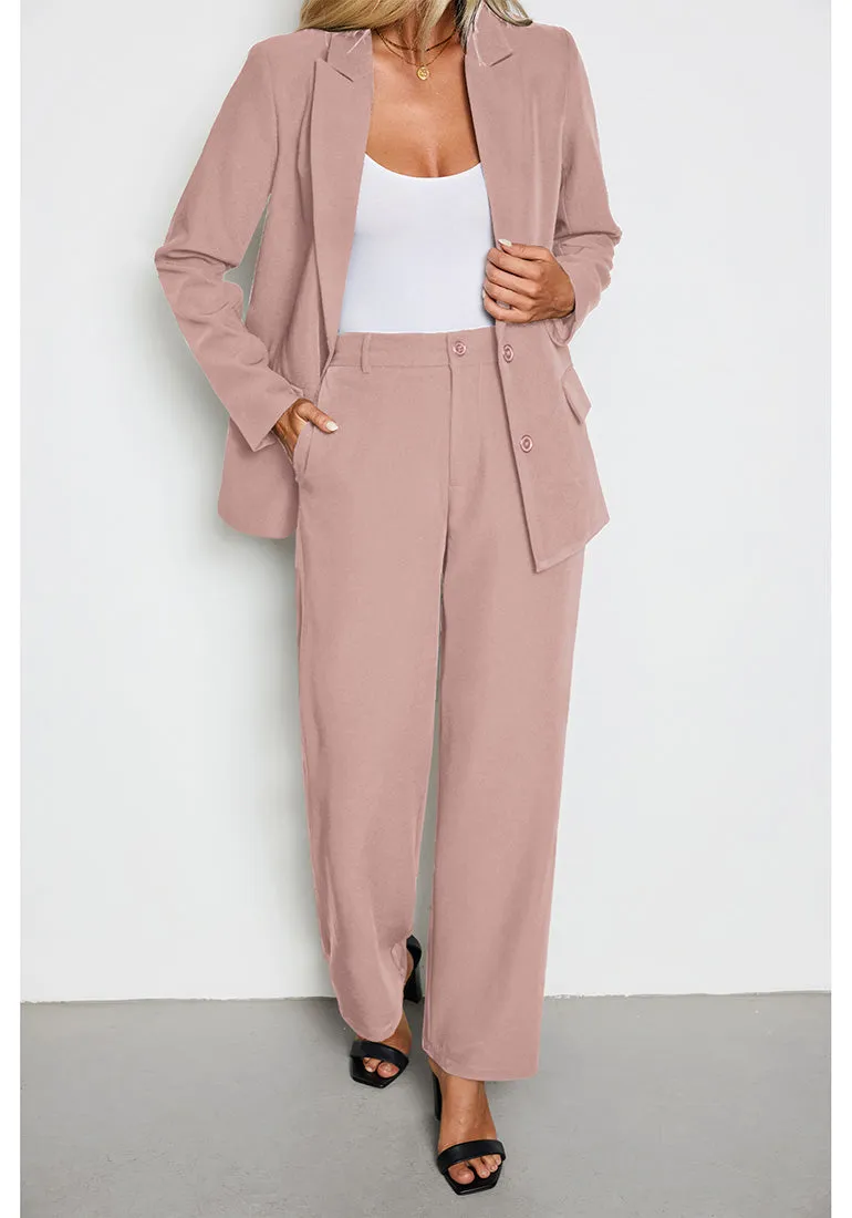 Misty Rose Women's Business Casual 2 Piece Blazer Jacket Straight Leg High Waisted Pants Suits