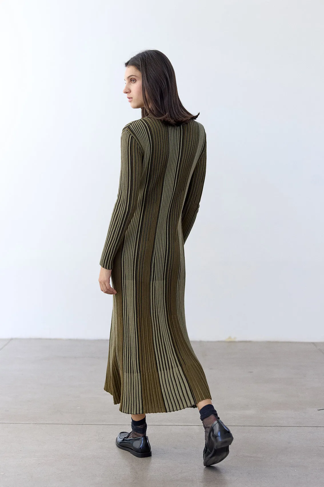 Mock Neck Contrast Knitted Dress Pima Cotton - Musgo