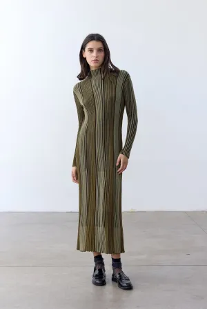 Mock Neck Contrast Knitted Dress Pima Cotton - Musgo