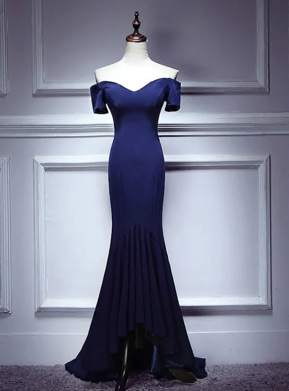 Navy Blue  Mermaid Off the Shoulder Prom Dress