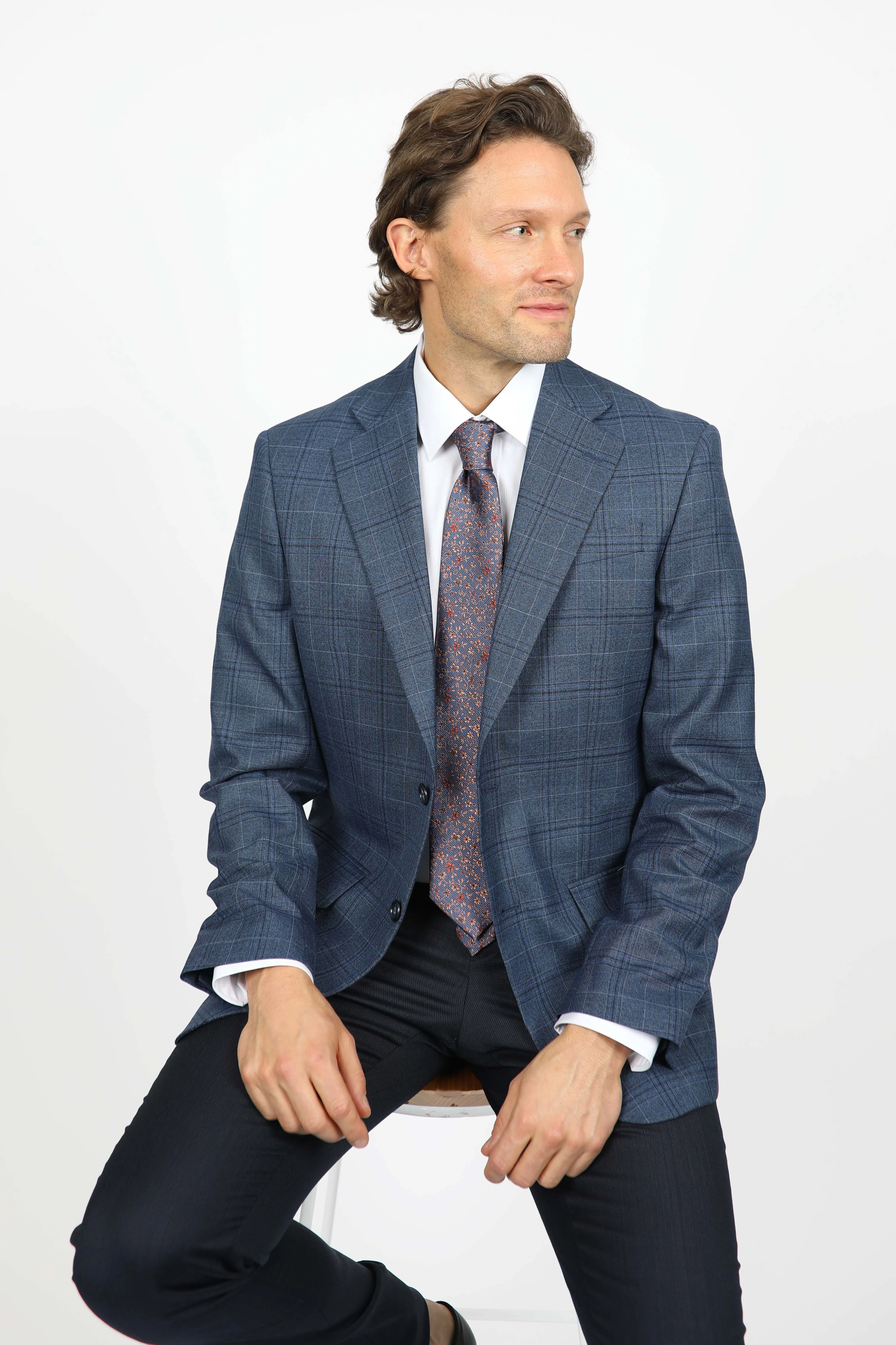 Navy Brinsley Check Sports Jacket