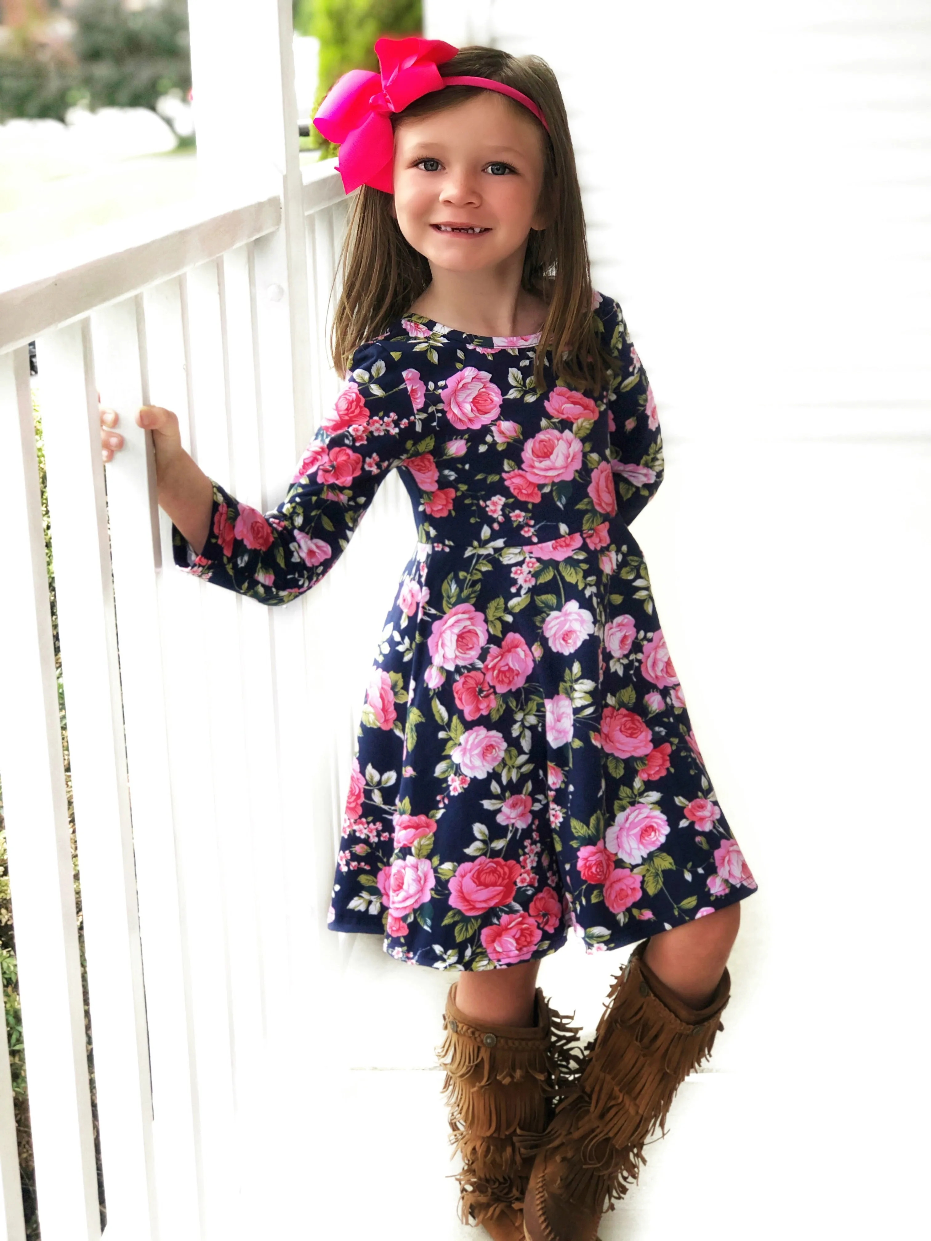 Navy Floral Garden twirl dress