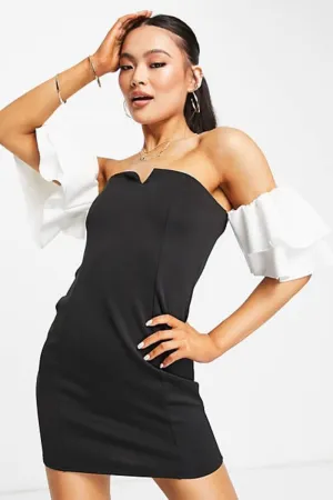 Off Shoulder Mini Dress In Mono