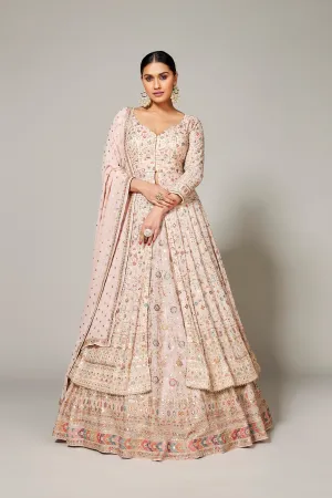 Pastel Pink Embellished Swiss Georgette Silk Anarkali Set