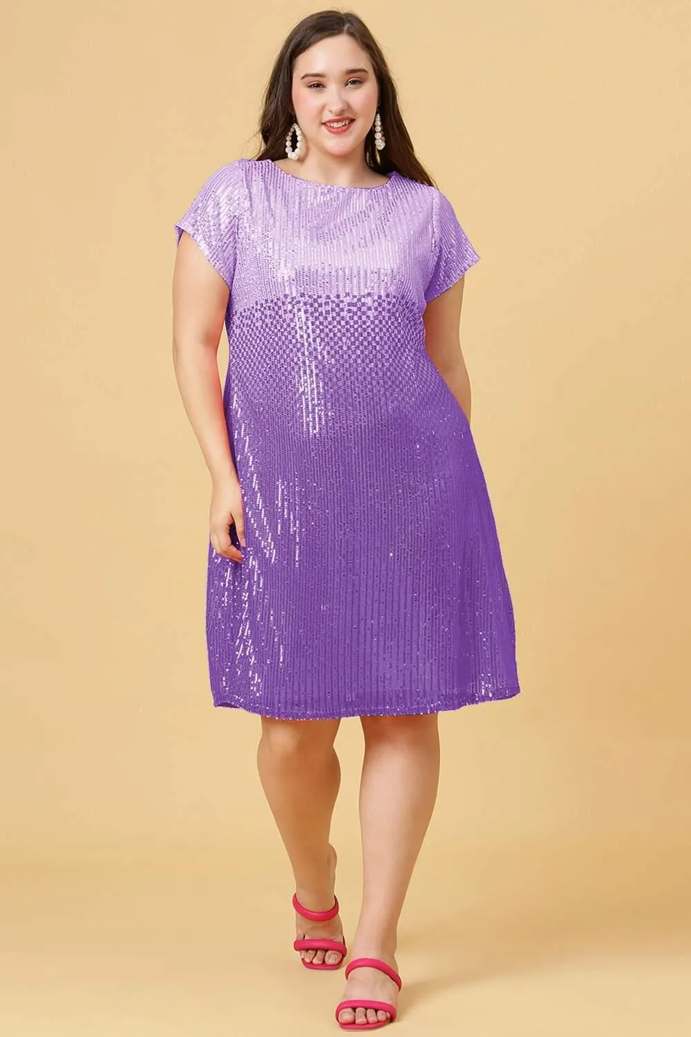 Pink & Purple Sequins Party Wear Dress