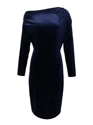 Plus Size Solid Ruched Bodycon Dress, Elegant Cold Shoulder Long Sleeve Dress, Women's Plus Size Clothing