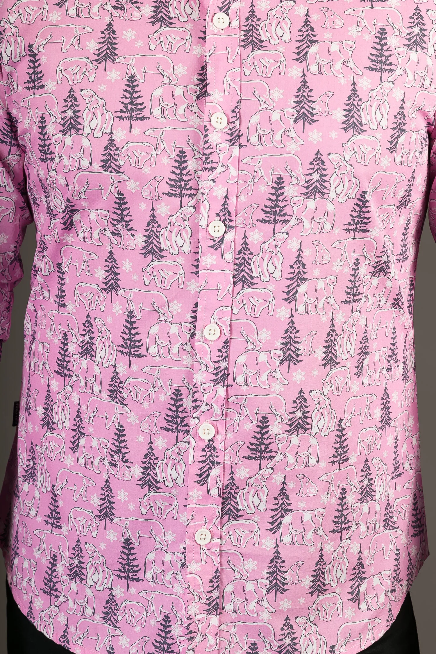 Polar Bear Pink Print Cotton Slim Fit Mens Shirt Long Sleeve