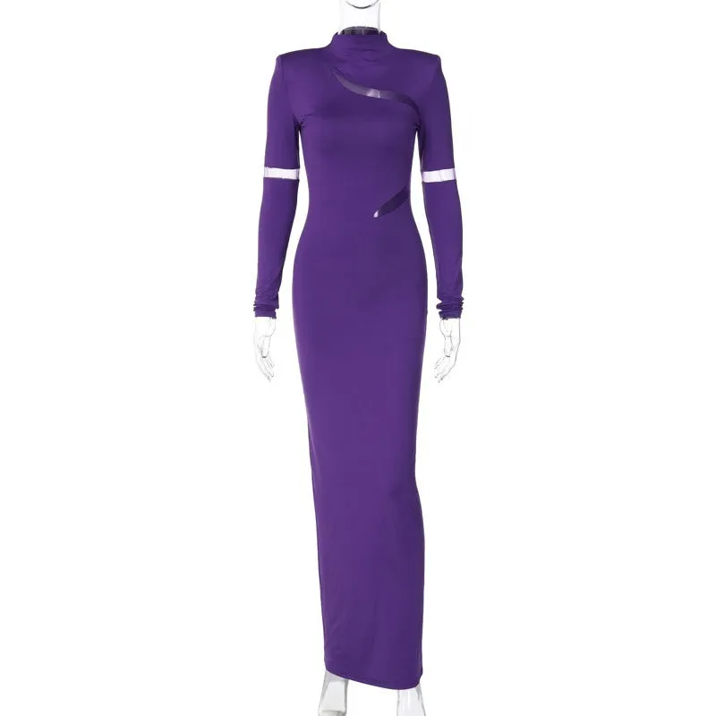 Pre Order:  Hollow Out Stand Collar Long Sleeve Bodycon Dress