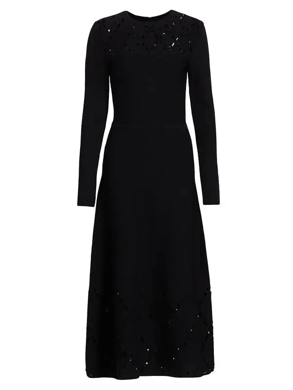 Pre Order:  Solid Diamond Hollow Knitted Midi Dress