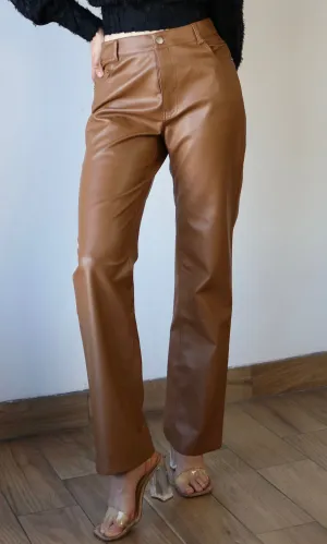 Pu High-Waist Straight Pants