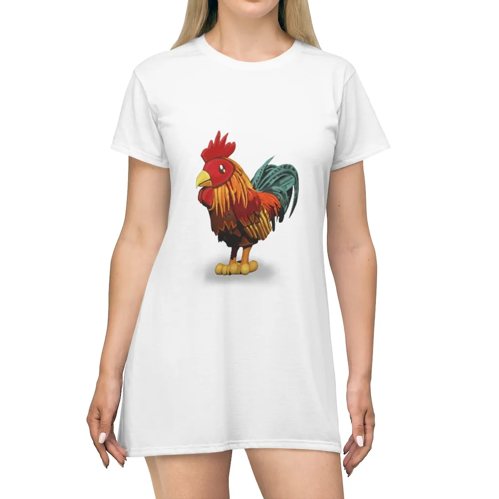 Rooster All Over Print T-Shirt Dress