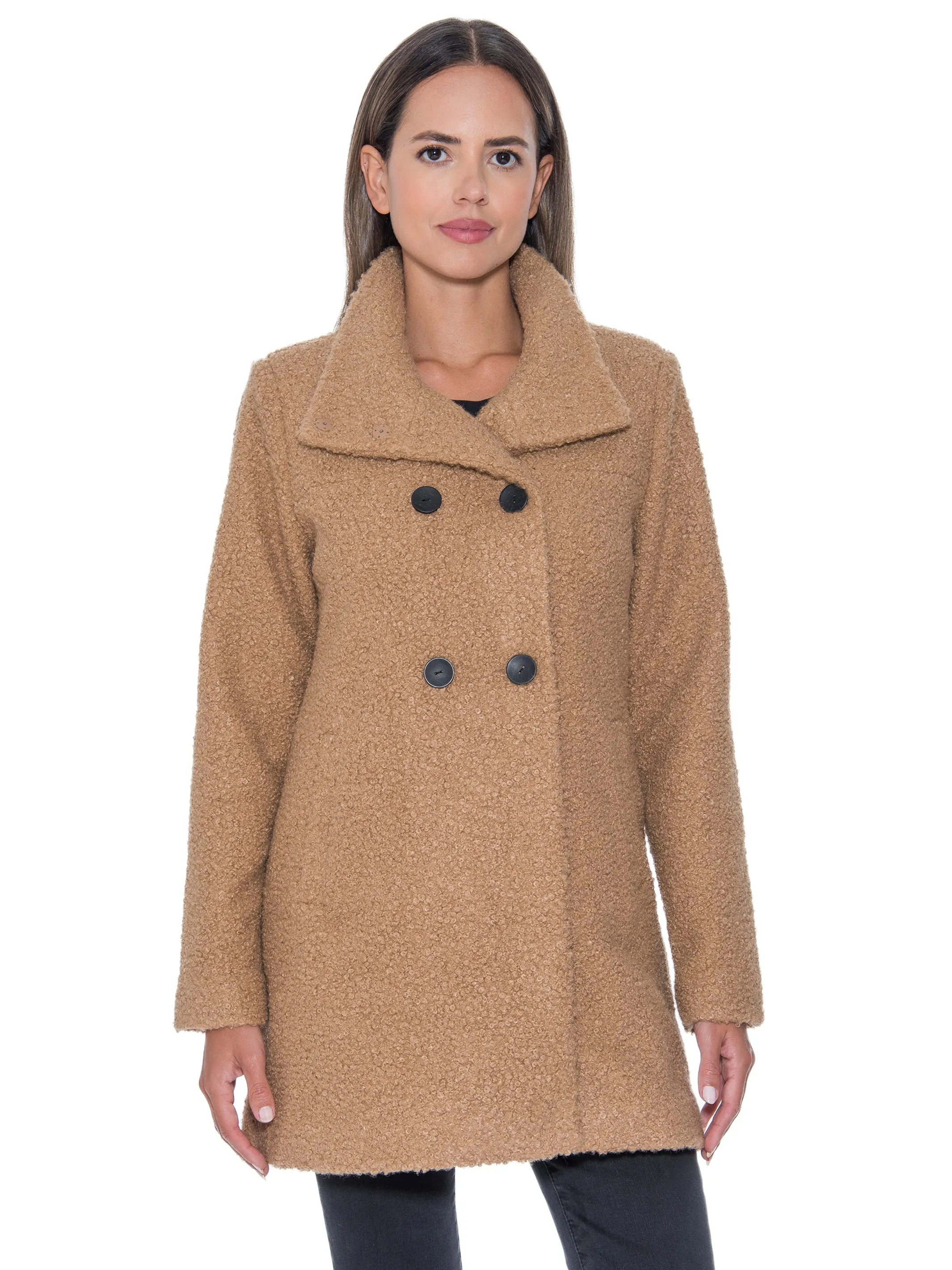 Sebby Collection Boucle Double Breasted Walking Coat