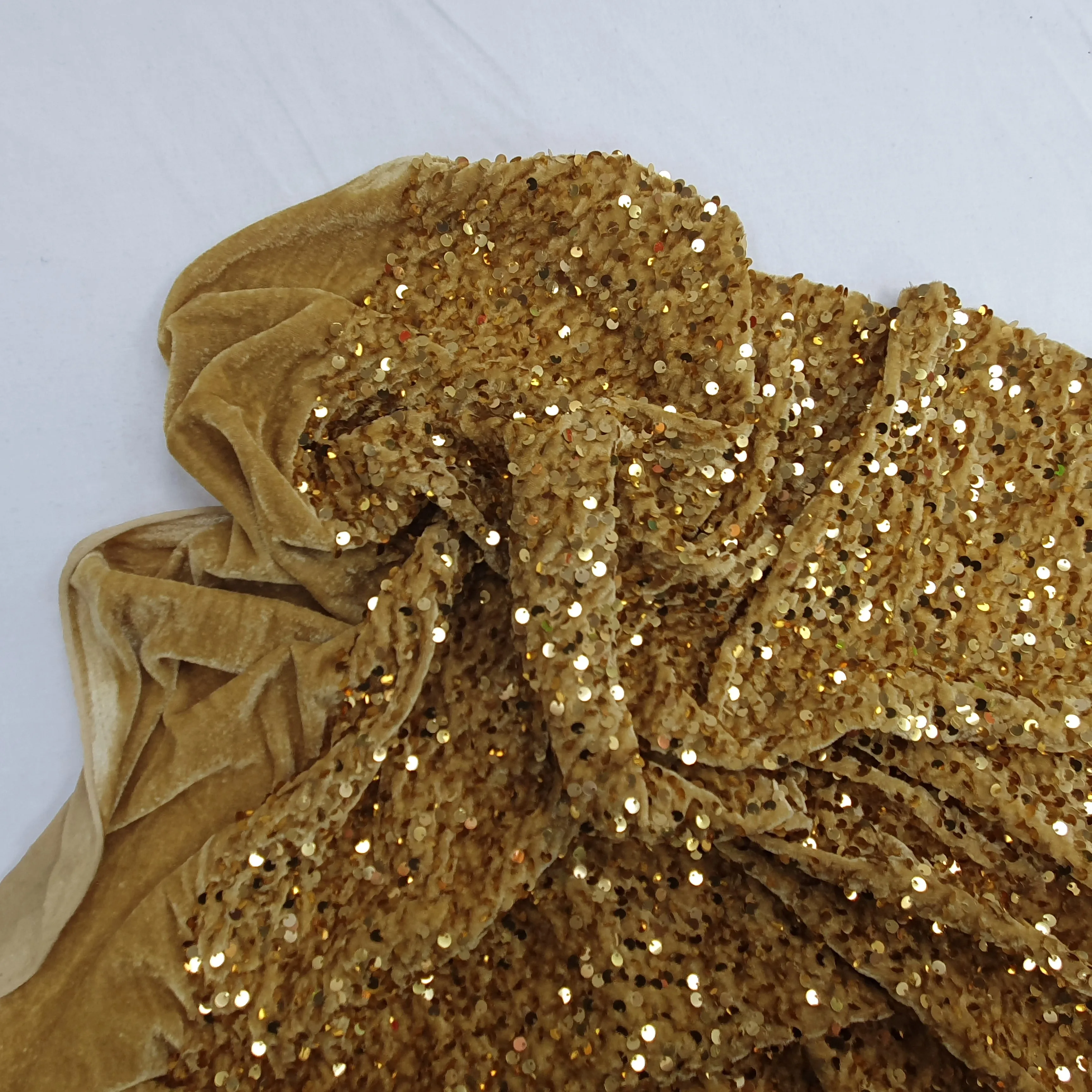 Sequin on Stretch Velvet With Luxury Sequins all Over 5mm Shining Sequin 2-way Stretch 60” Wide