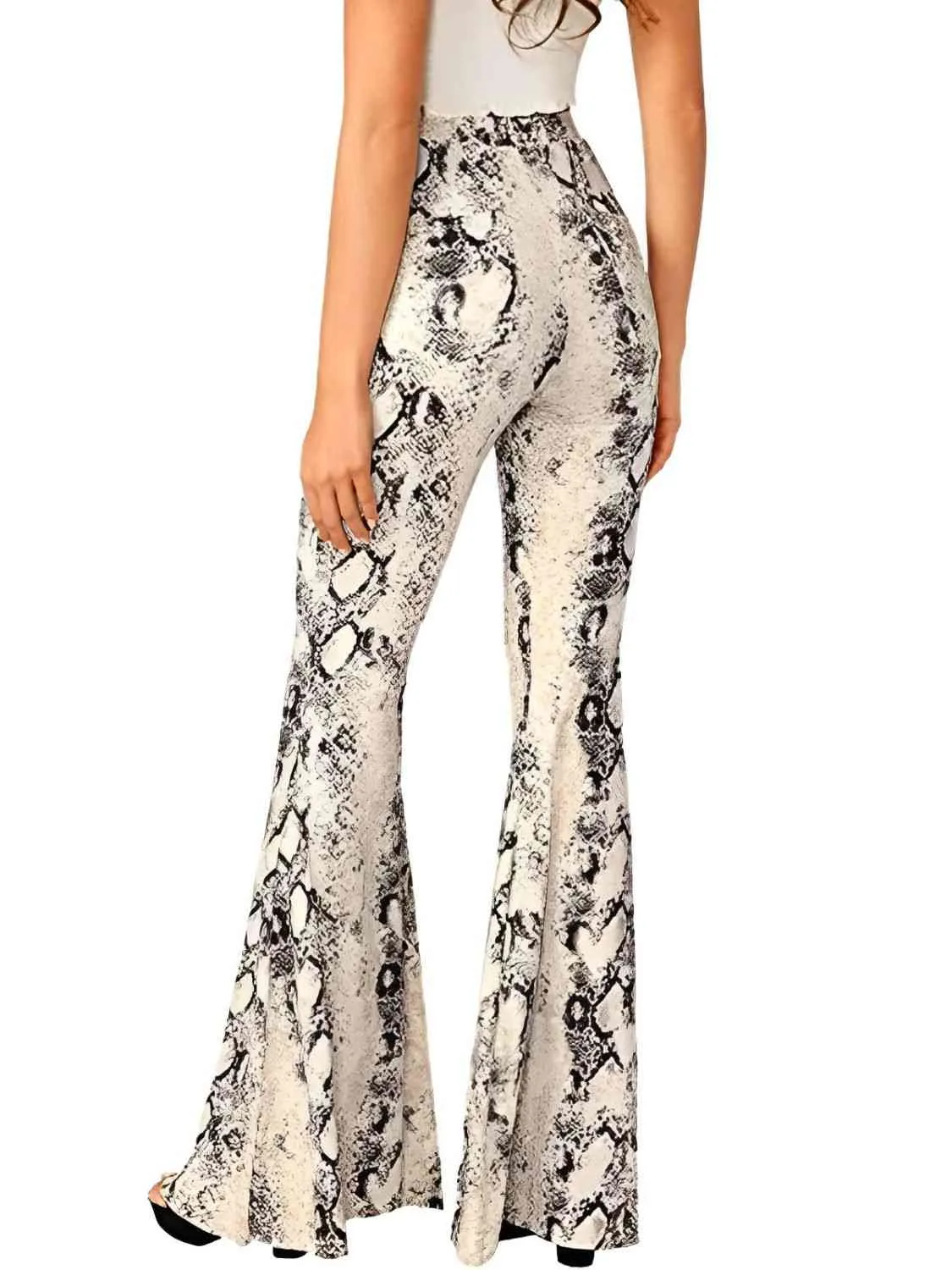 Snakeskin Print High Waist Flare Pants