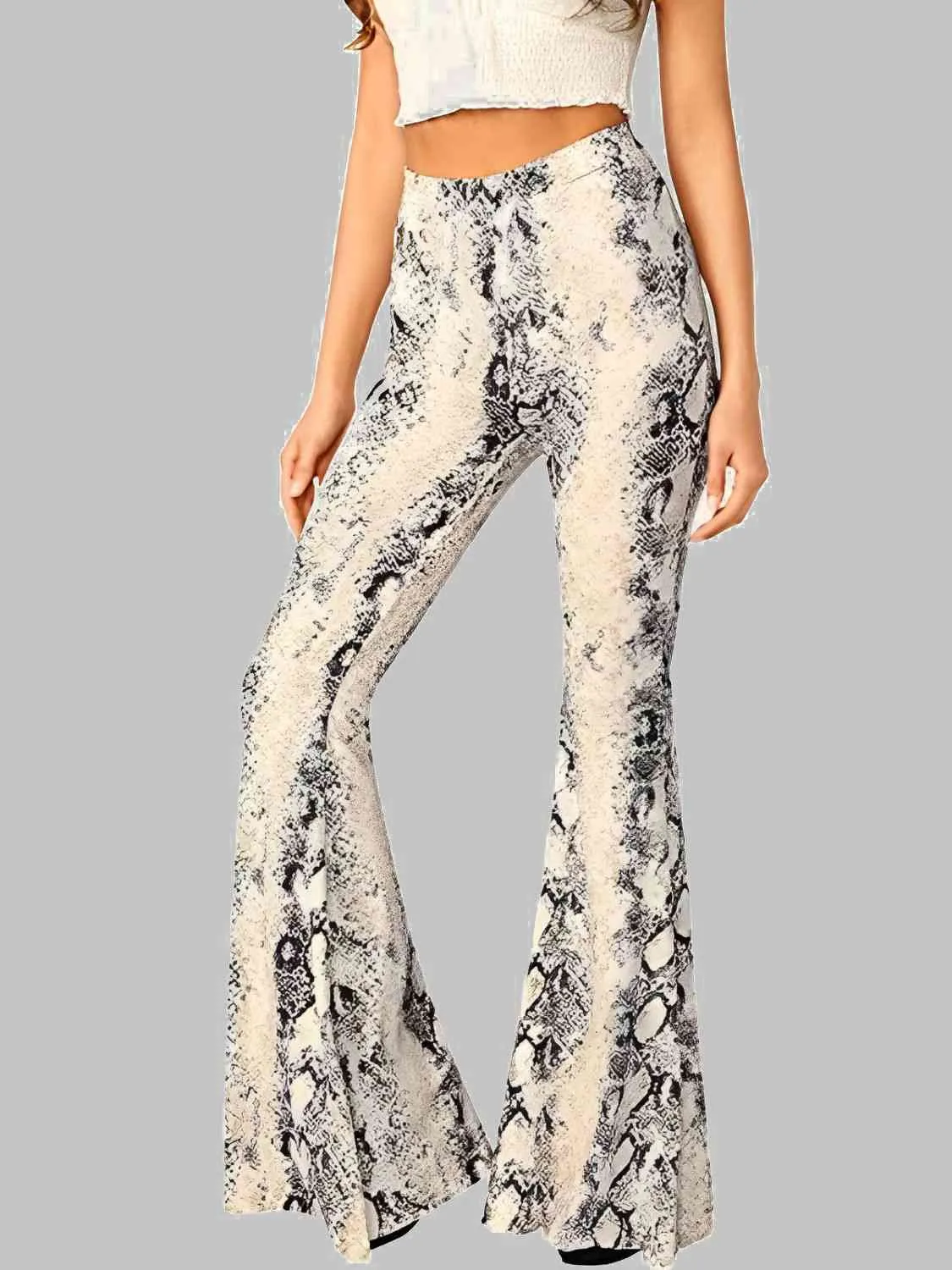 Snakeskin Print High Waist Flare Pants