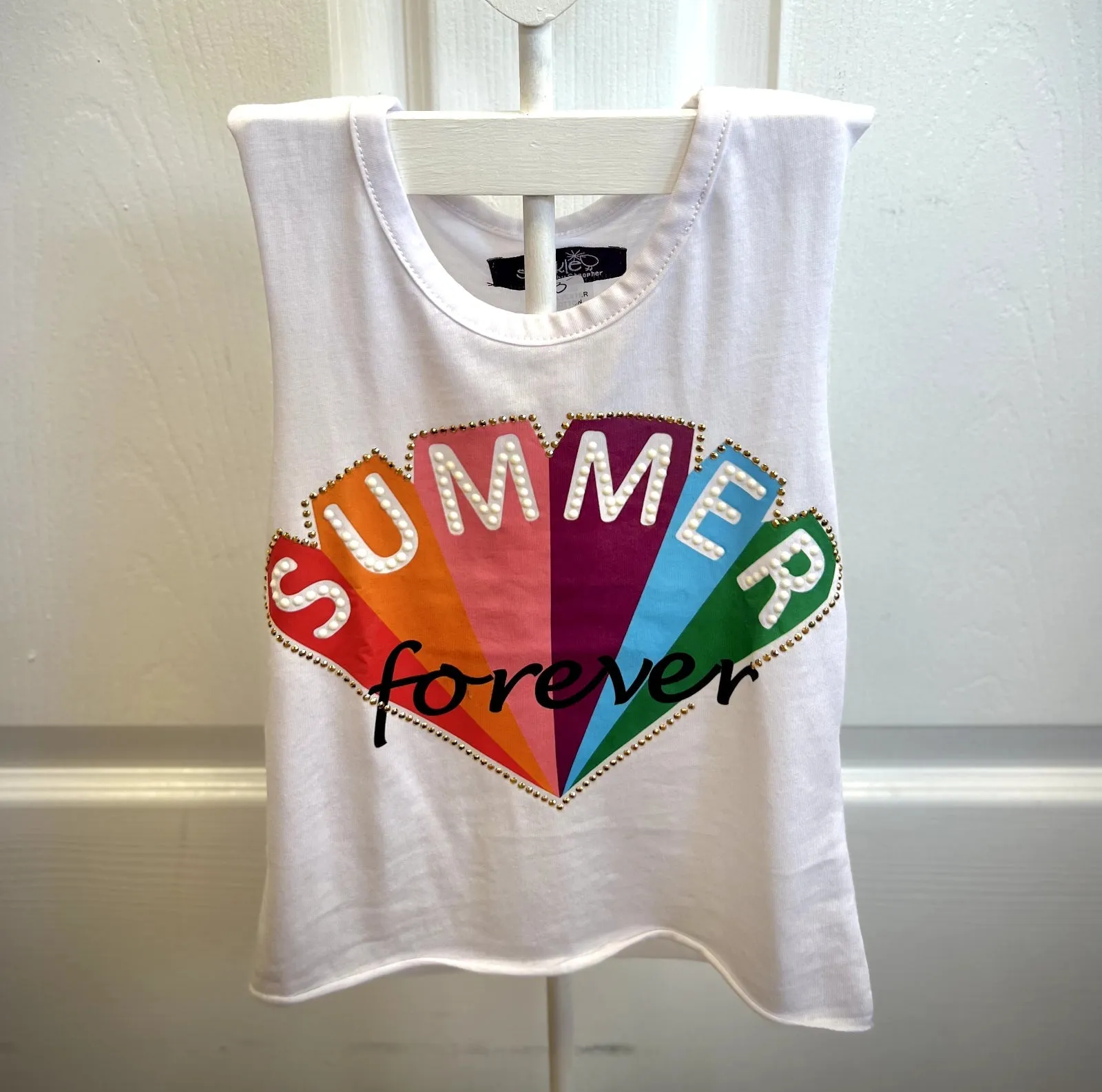 Sparkle by Stoopher Girls White SUMMER FOREVER Sleeveless T-Shirt