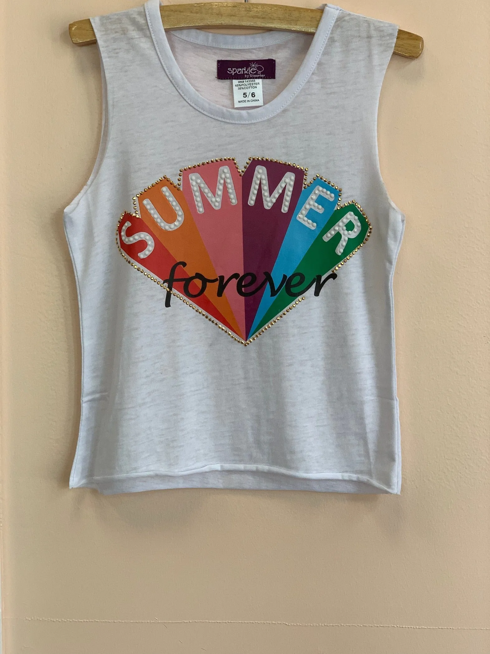 Sparkle by Stoopher Girls White SUMMER FOREVER Sleeveless T-Shirt