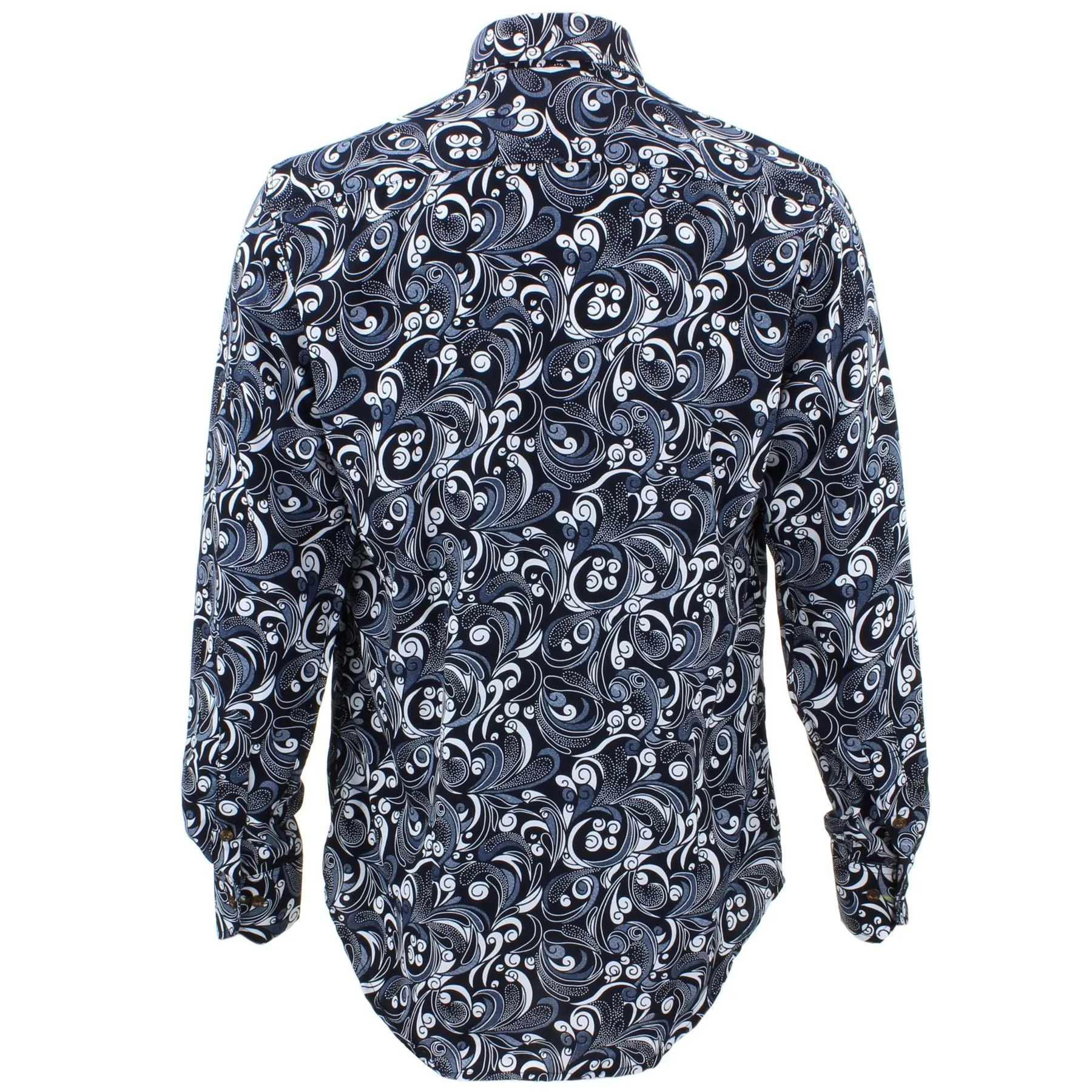 Tailored Fit Long Sleeve Shirt - Black & White Abstract Swirl