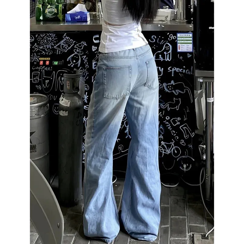 TAVIMART  -  Baby Blue Womens Jeans High Waist Vintage 90s Straight Y2K Baggy Denim Pants Street American Style Casual Wide Leg Denim Trouser