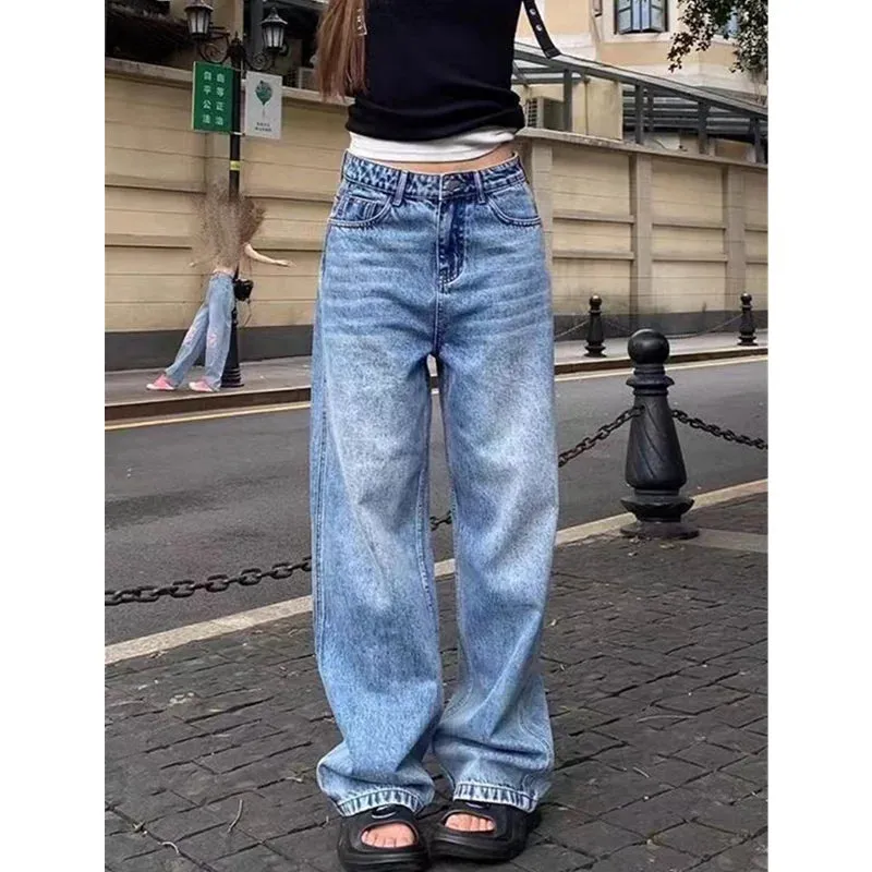 TAVIMART  -  Blue Baggy Straight Jeans Women America Fashion Streetwear High Waist Wide Leg Denim Pants Female Loose Mopping Jean Trouser Y2K