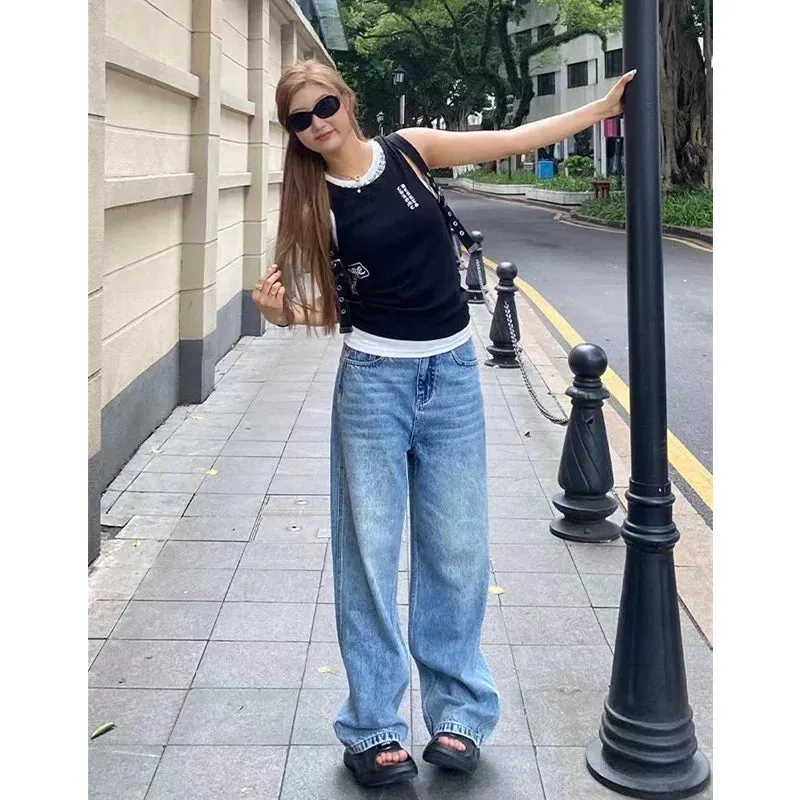 TAVIMART  -  Blue Baggy Straight Jeans Women America Fashion Streetwear High Waist Wide Leg Denim Pants Female Loose Mopping Jean Trouser Y2K