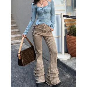 TAVIMART  -  Brown High Waist Women Jeans Feeling Vintage Straight Casual Baggy Streetwear Y2K American Wide Leg Female Trouser Denim Pants