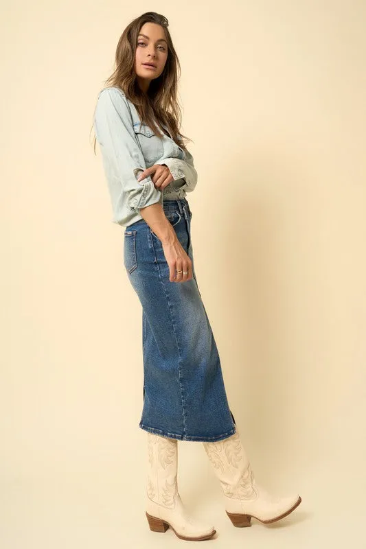 TEEK - DARK DENIM CROSSOVER SKIRT