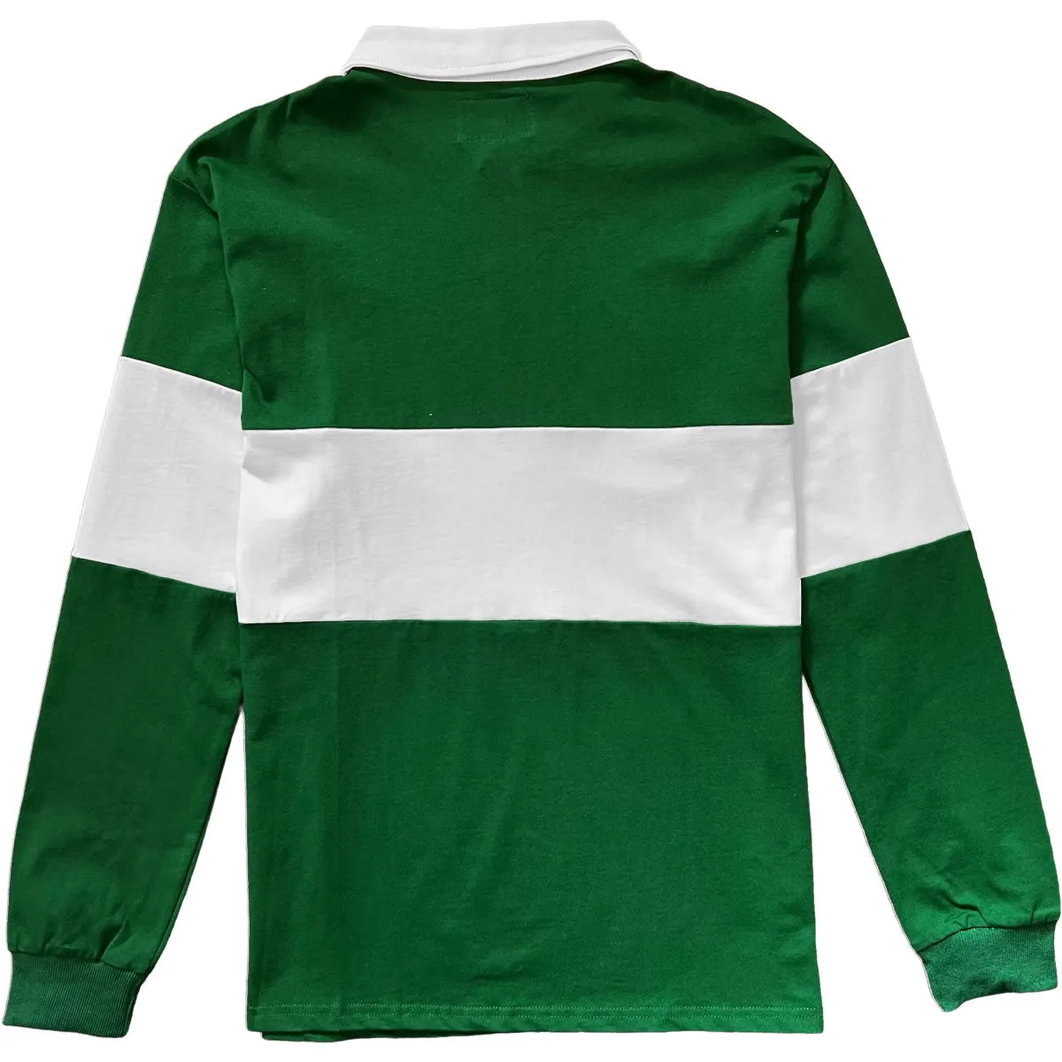 Traditional Green And White Striped Mens Long Sleeve Rugby Shirt