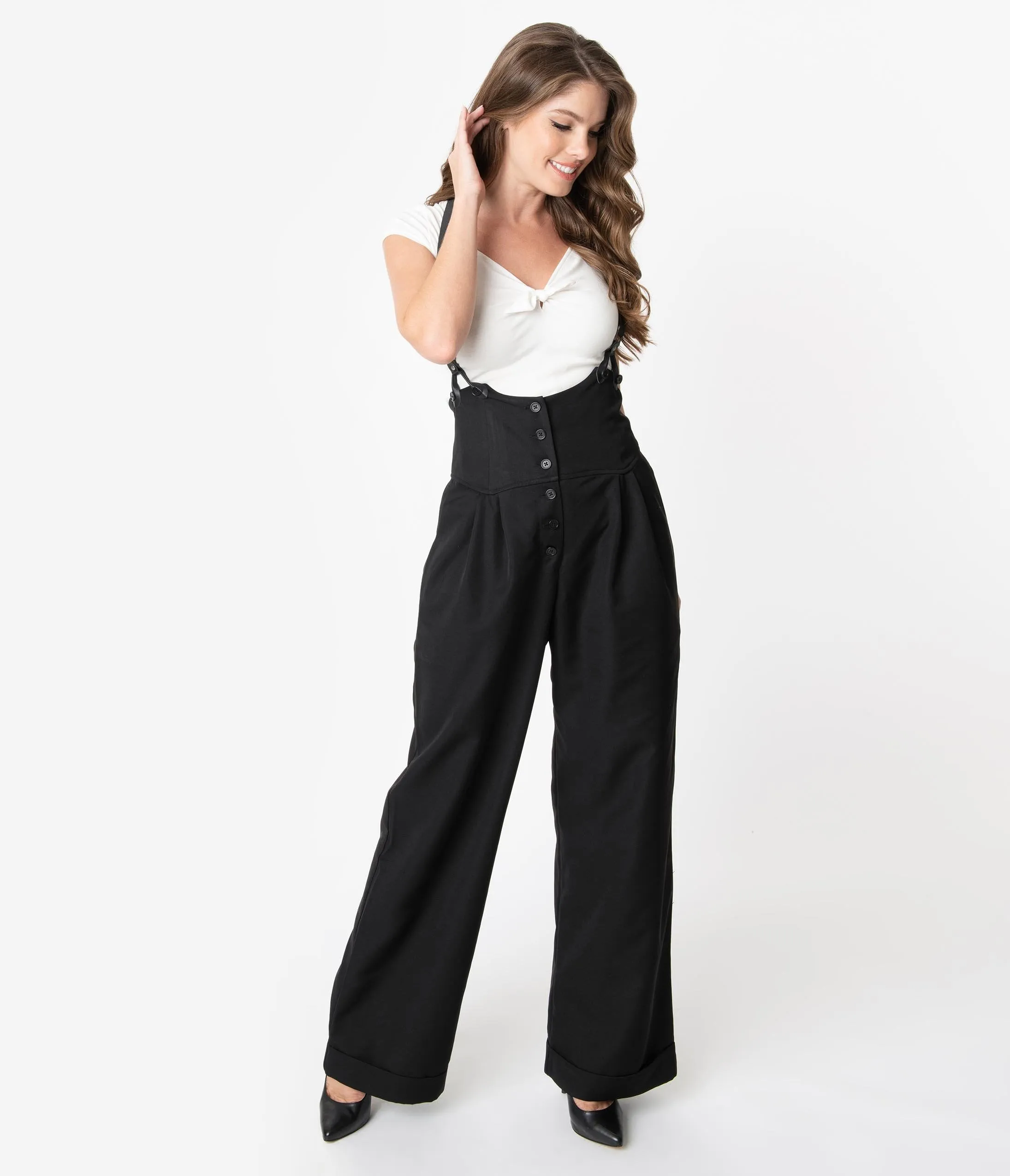 Unique Vintage 1930s Black Thelma Suspender Pants