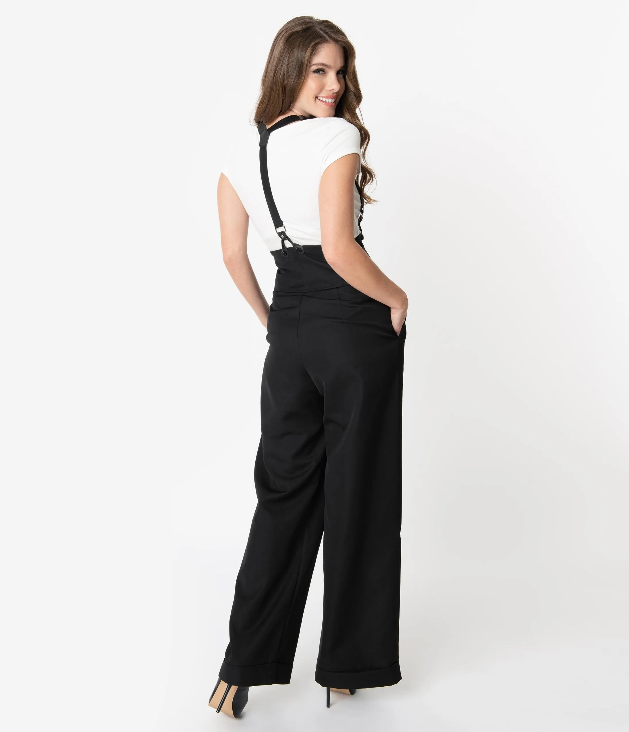 Unique Vintage 1930s Black Thelma Suspender Pants