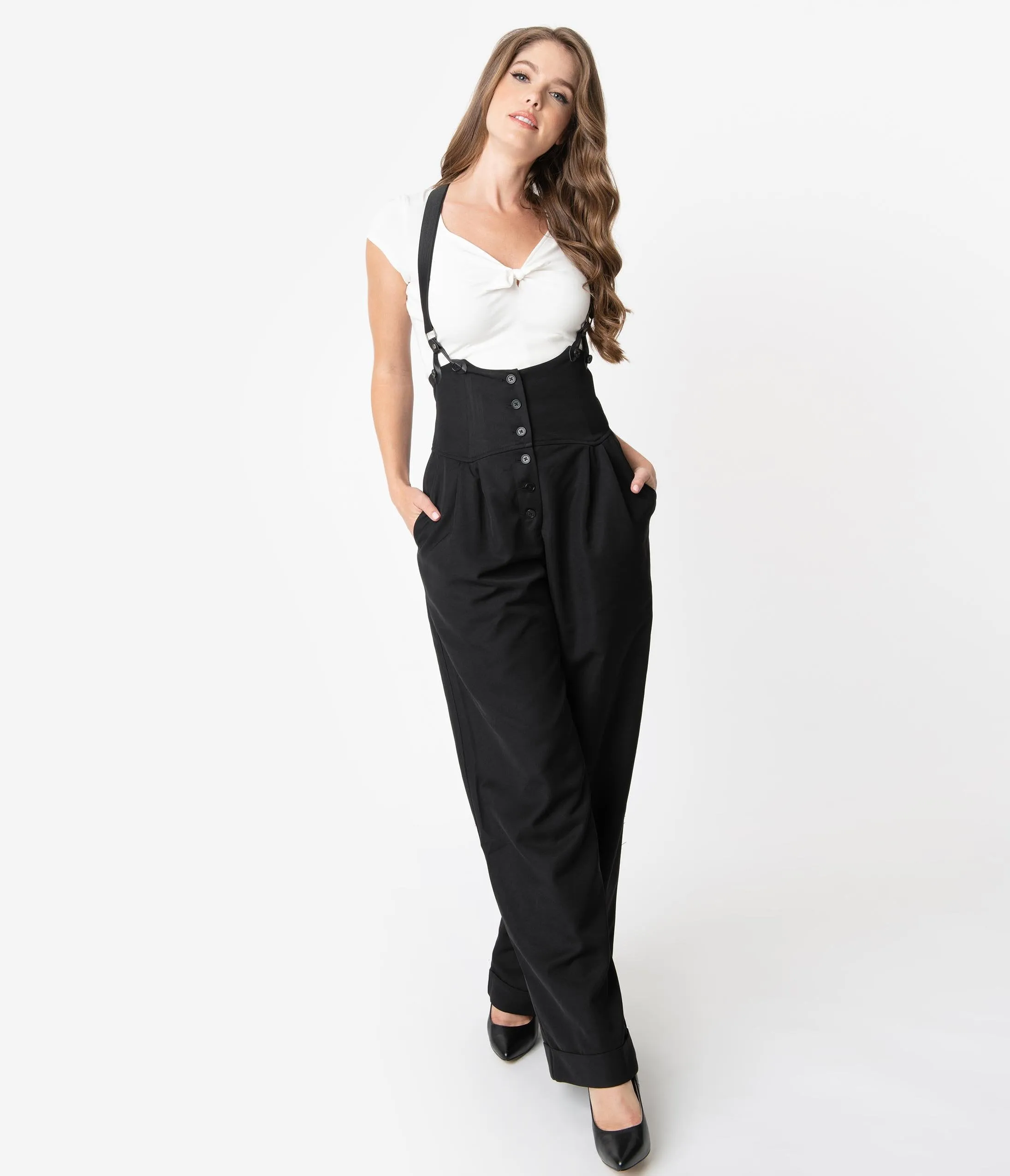 Unique Vintage 1930s Black Thelma Suspender Pants