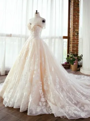 Wedding Dress Long Tulle Prom Dress With Lace Off The Shoulder