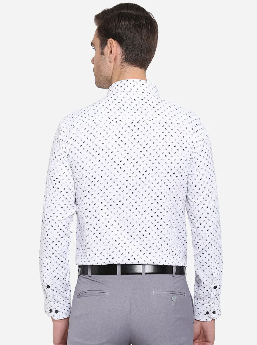 White & Black Printed Slim Fit Formal Shirt | Greenfibre