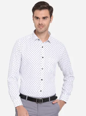 White & Black Printed Slim Fit Formal Shirt | Greenfibre