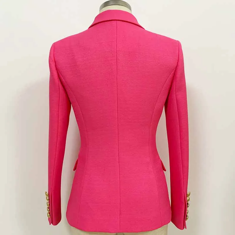 Women Rose Pink Jacket Long Sleeves Blazer Breasted Coat