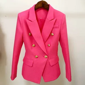 Women Rose Pink Jacket Long Sleeves Blazer Breasted Coat