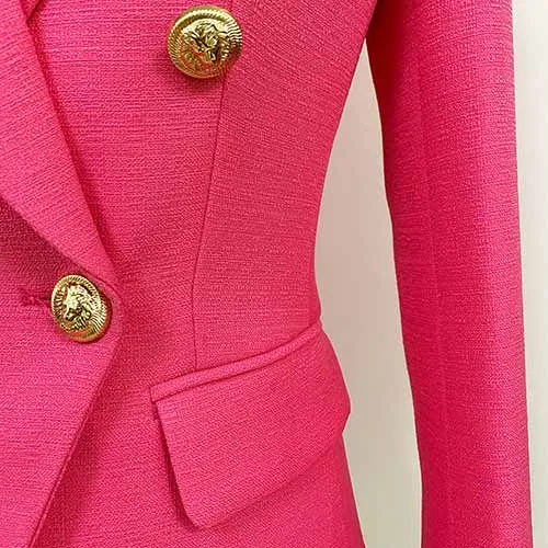 Women Rose Pink Jacket Long Sleeves Blazer Breasted Coat